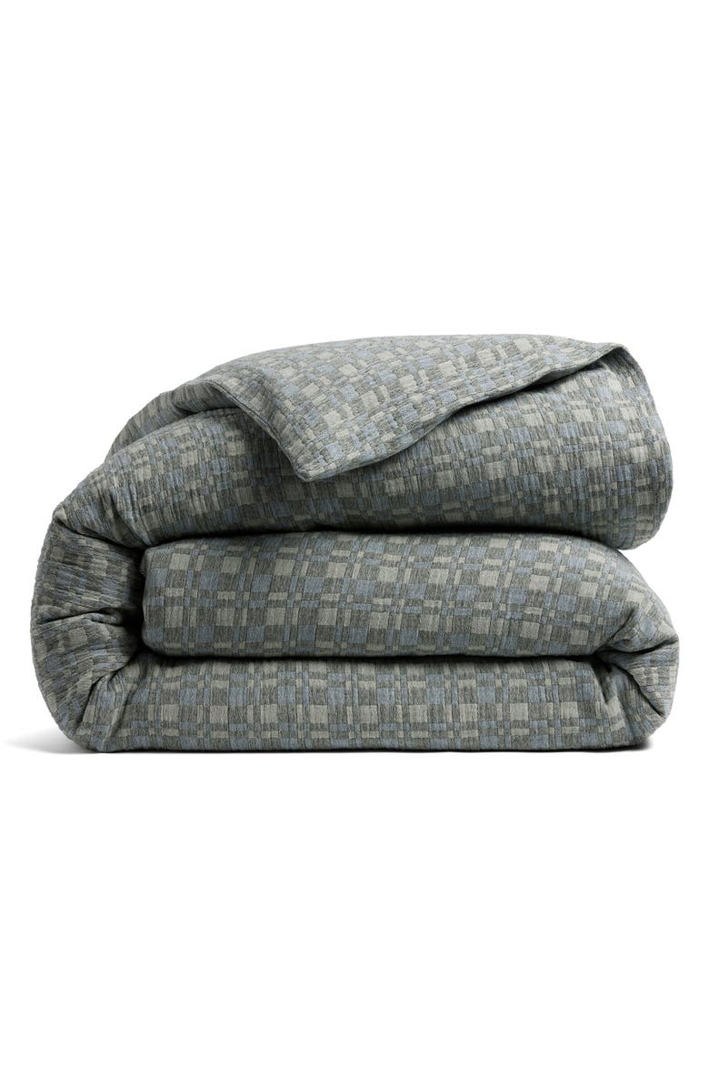 Parachute Modern Check Organic Cotton Jacquard Duvet Cover, Main, color, Dusk And Moss