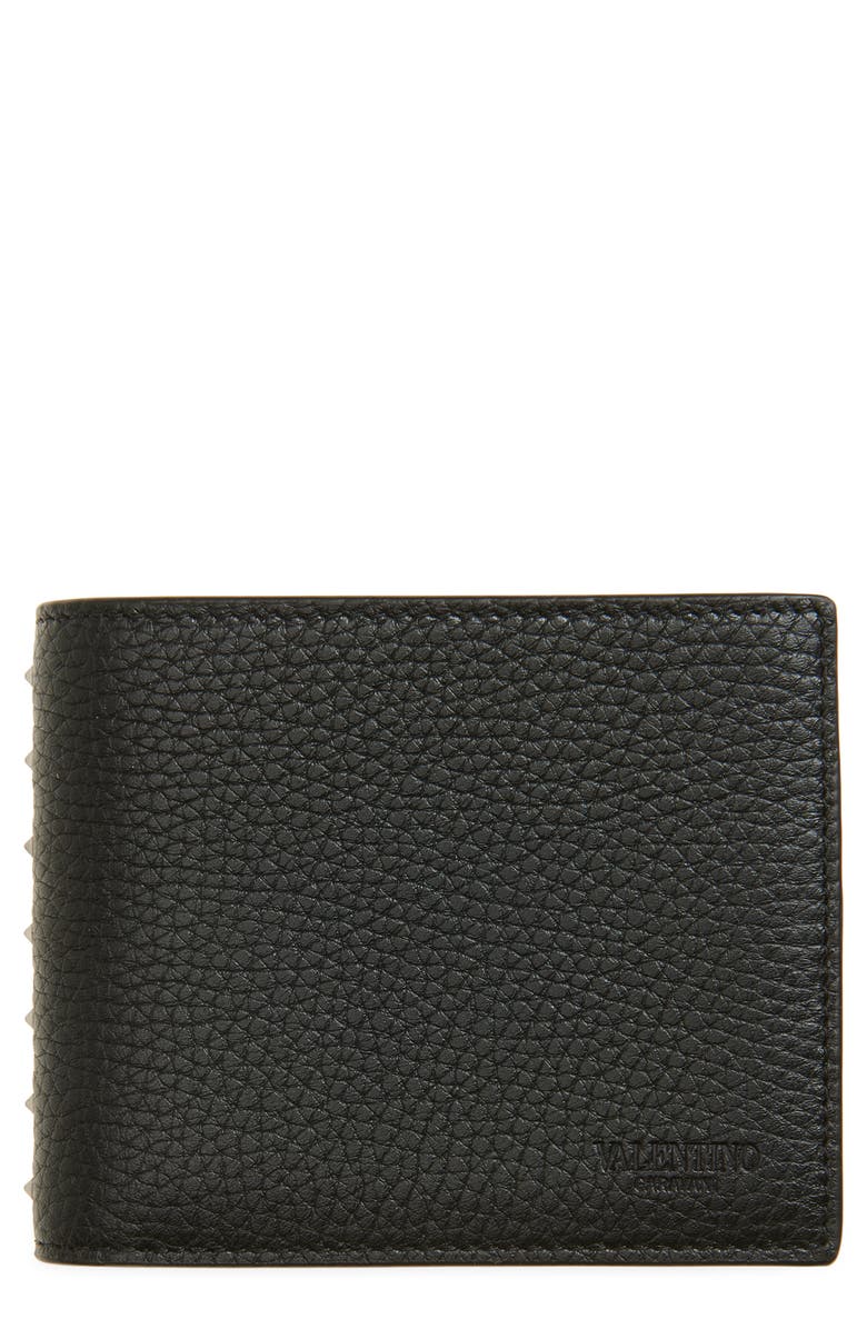 Valentino Rockstud Leather Bifold Wallet, Main, color, Black