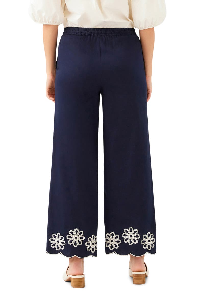 Embroidered Scallop Drawstring Cotton Pants, Alternate, color, NAVY