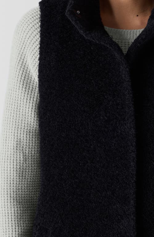Eileen Fisher High Collar Wool Blend Fleece Vest In Black