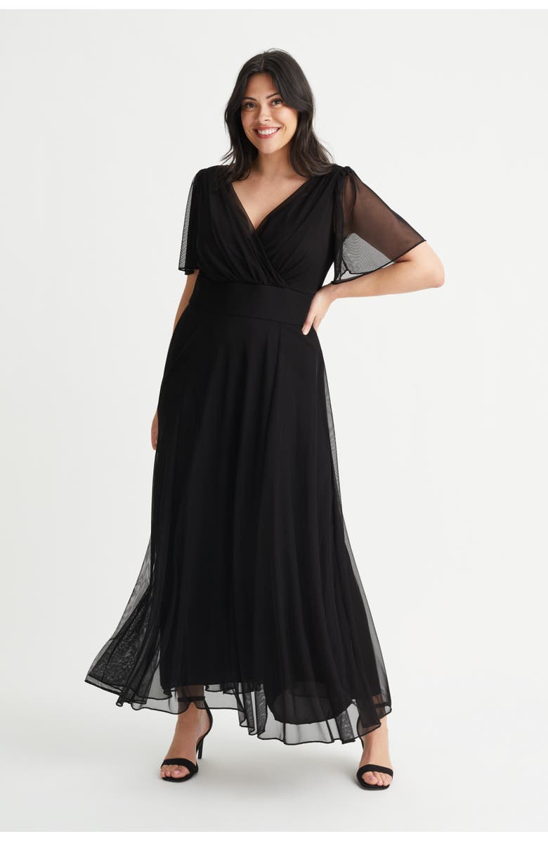 Scarlett & Jo Isabelle Solid Angel Sleeve Maxi Dress, Main, color, Solid Black