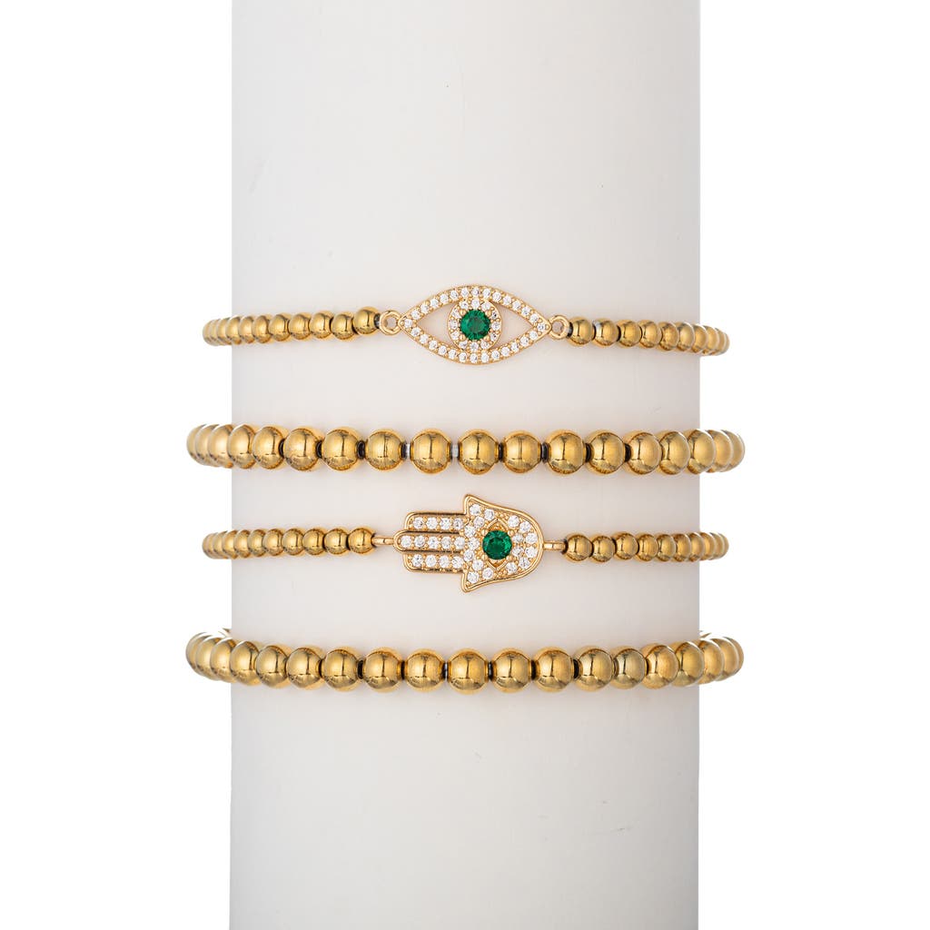 Eye Candy Los Angeles Set Of 4 Heena Evil Eye Hamsa Stretch Bracelets In Gold