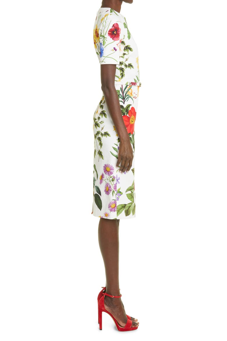 Floral Belted Stretch Cotton Twill Dress, Alternate, color, WHITE MULTI