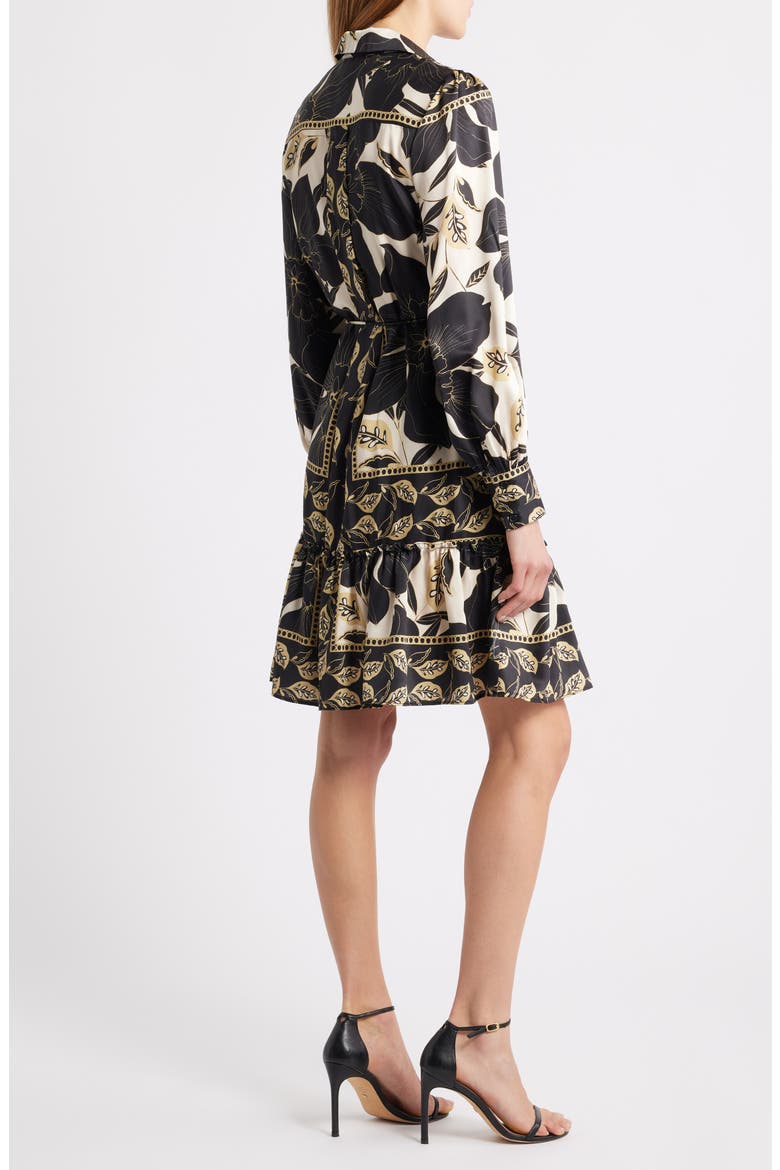 Long Sleeve Tie Belt Button-Up Shirtdress, Alternate, color, BLACK MULTI