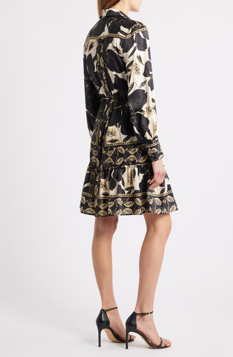 Julia Jordan Long Sleeve Tie Belt Button-Up Shirtdress, Alternate, color, Black Multi