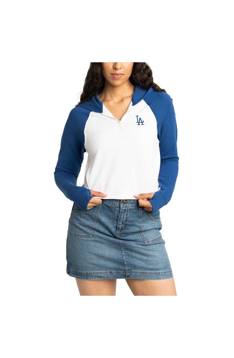 LUSSO Women's Lusso White Los Angeles Dodgers Jane Raglan Quarter-Zip Tri-Blend Cropped Pullover Hoodie, Alternate, color, White