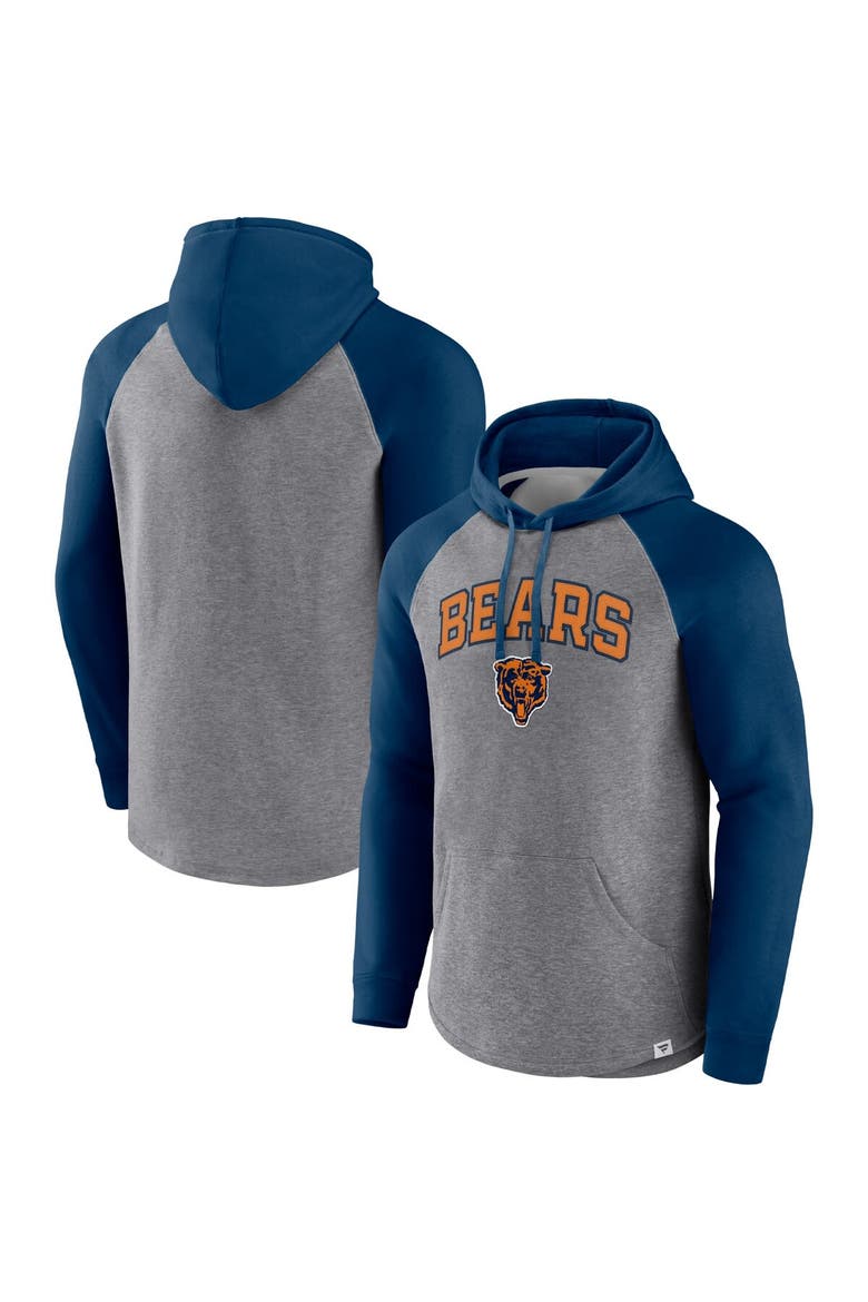 Men's Fanatics Branded Heathered Gray/Navy Chicago Bears By Design Raglan Pullover Hoodie, Main, color, Heather Gray
