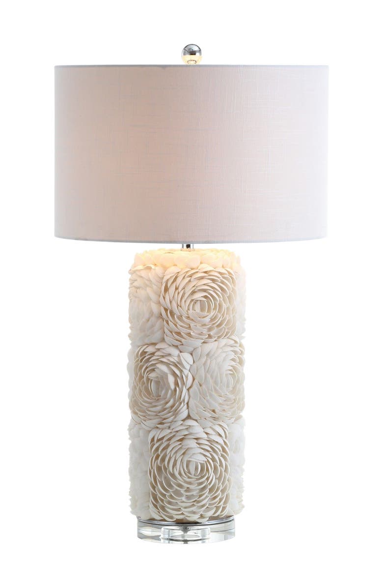 JONATHAN Y Rosette 28.5" Seashell/Resin/Crystal LED Table Lamp, Cream, Main, color,