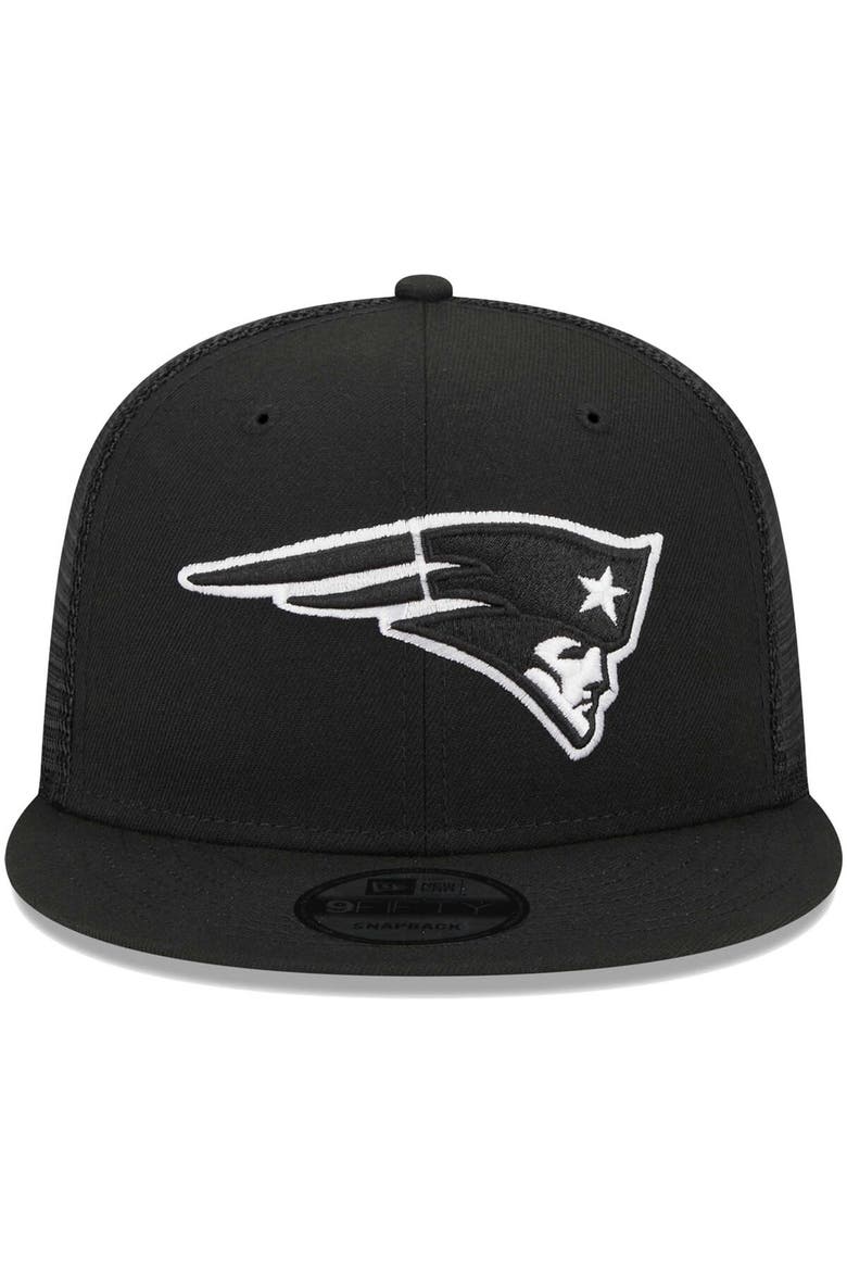 Men's New Era Black New England Patriots  Main Trucker 9FIFTY Snapback Hat, Alternate, color, Black