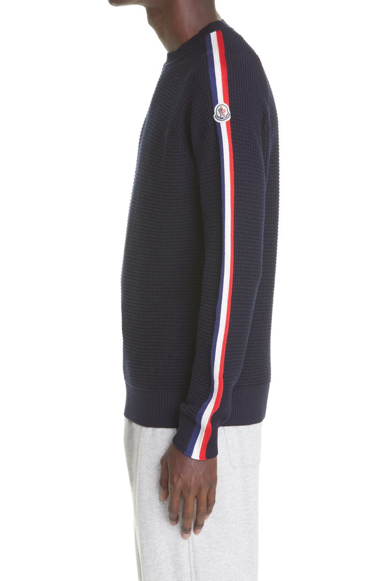 Piped Sleeve Waffle Knit Sweater, Alternate, color, NAVY