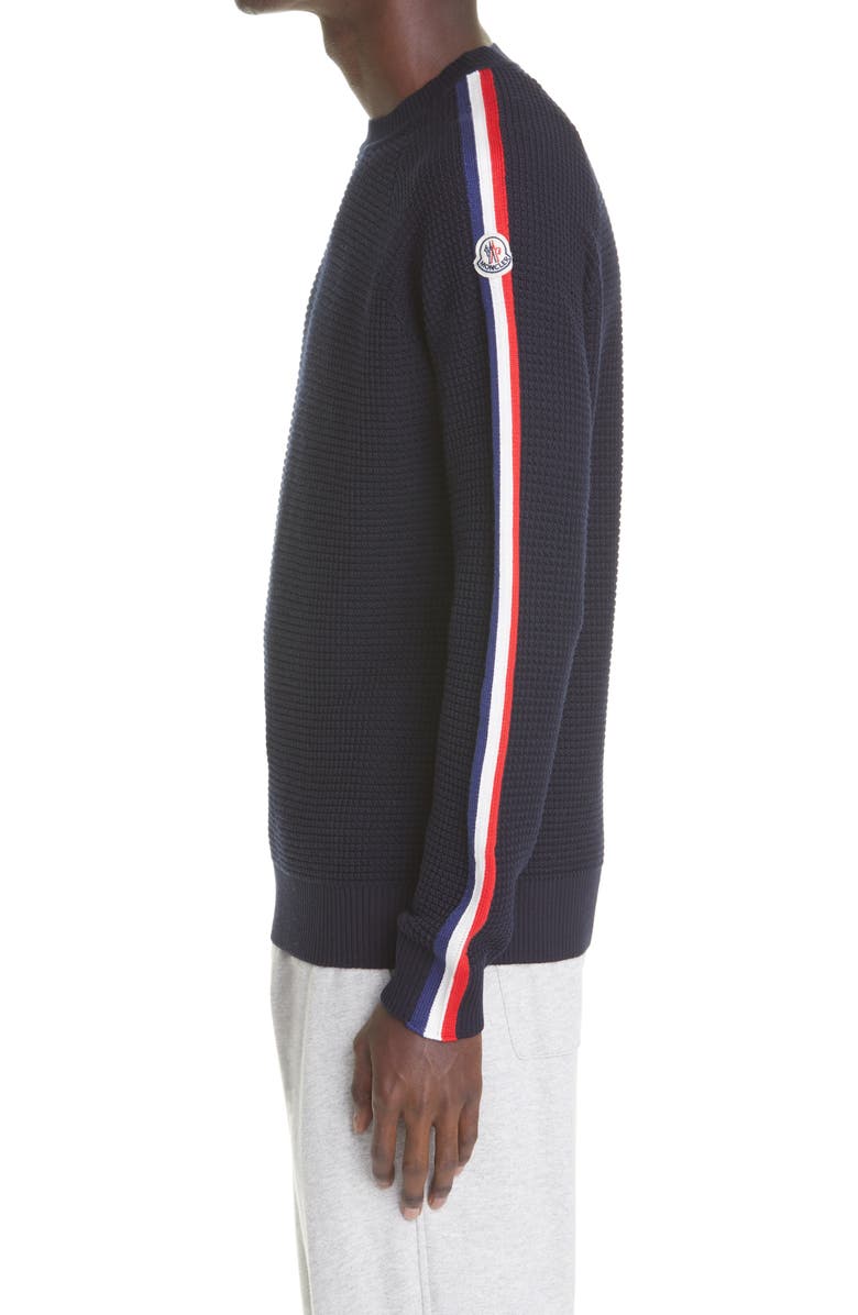 Moncler Piped Sleeve Waffle Knit Sweater, Alternate, color, 