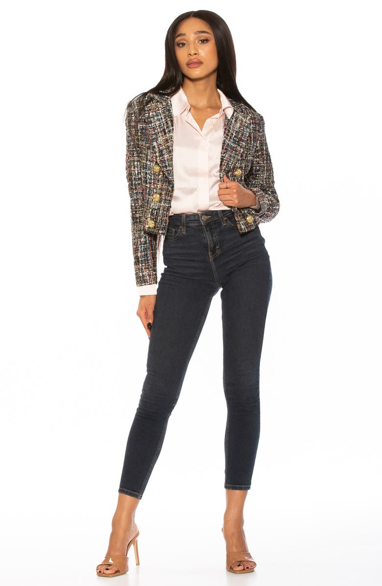 Alexia Admor Jesse Double Breasted Crop Tweed Blazer, Alternate, color,
