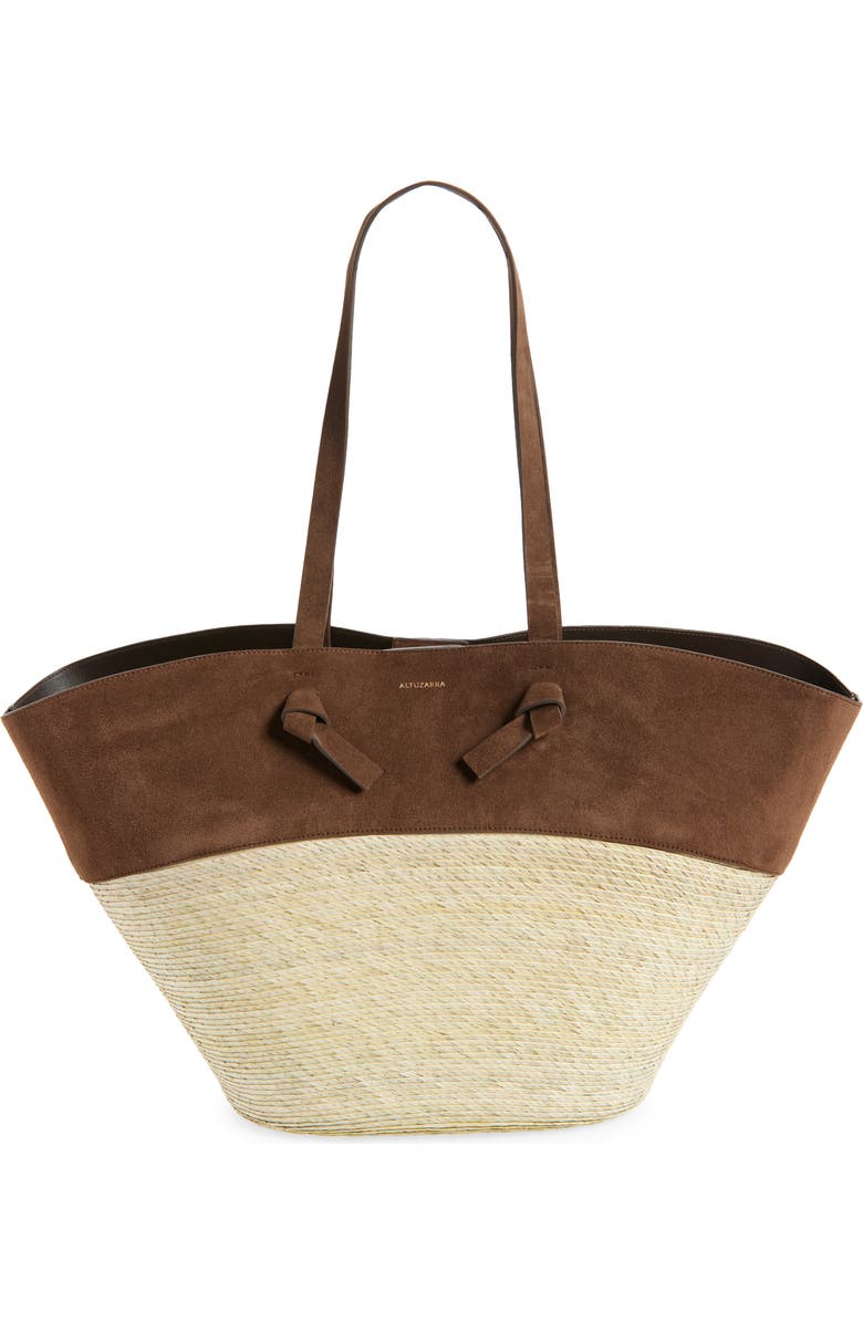 Altuzarra Large Knot Straw & Leather Tote, Main, color, Chocolate