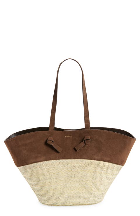 Large Knot Straw & Leather Tote