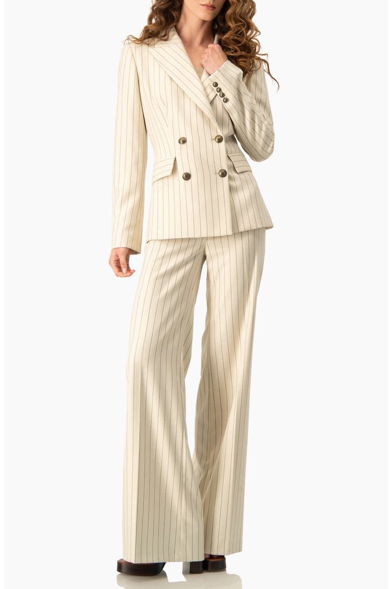 Pinstripe Double-Breasted Blazer, Alternate, color, Beige