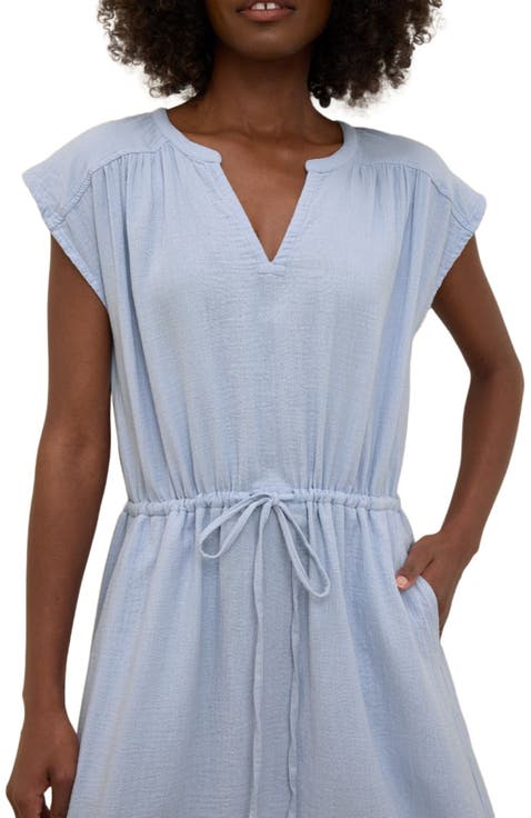 Organic Cotton Coastal Double Gauze Tie Waist Midi Dress