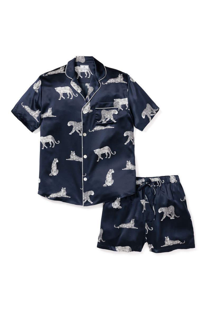 Panther Print Silk Short Set, Alternate, color, NAVY