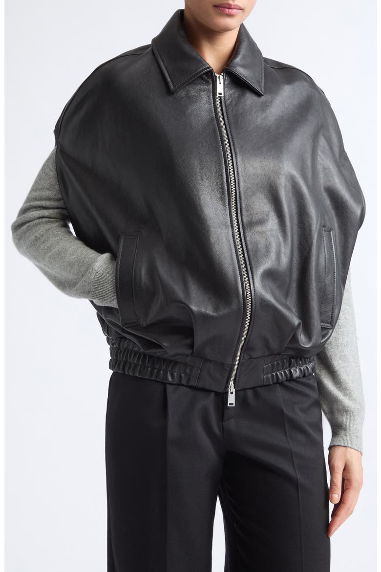 Bina Vegetal Lambskin Leather Cape Jacket, Alternate, color, BLACK
