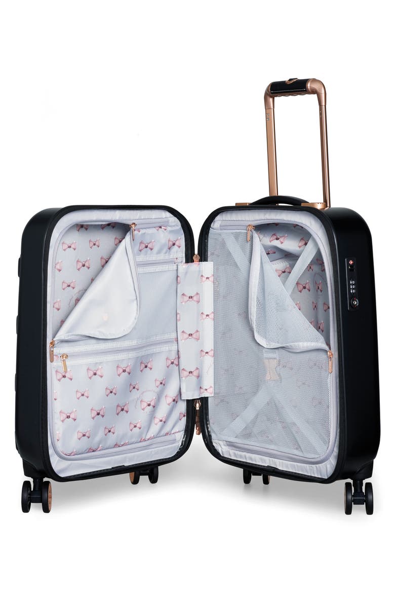 Small Beau 22-Inch Bow Embossed Four-Wheel Trolley Suitcase, Alternate, color, BLACK
