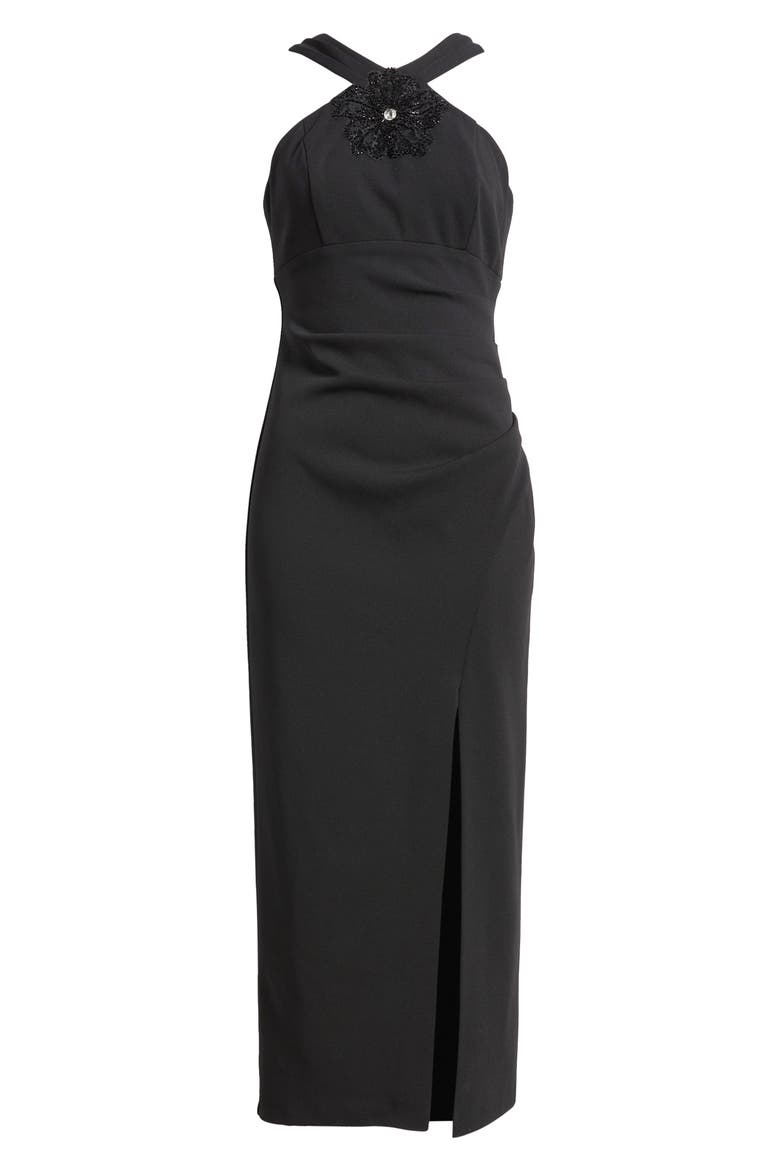 Halter Neck Ruched Cocktail Dress, Alternate, color, BLACK