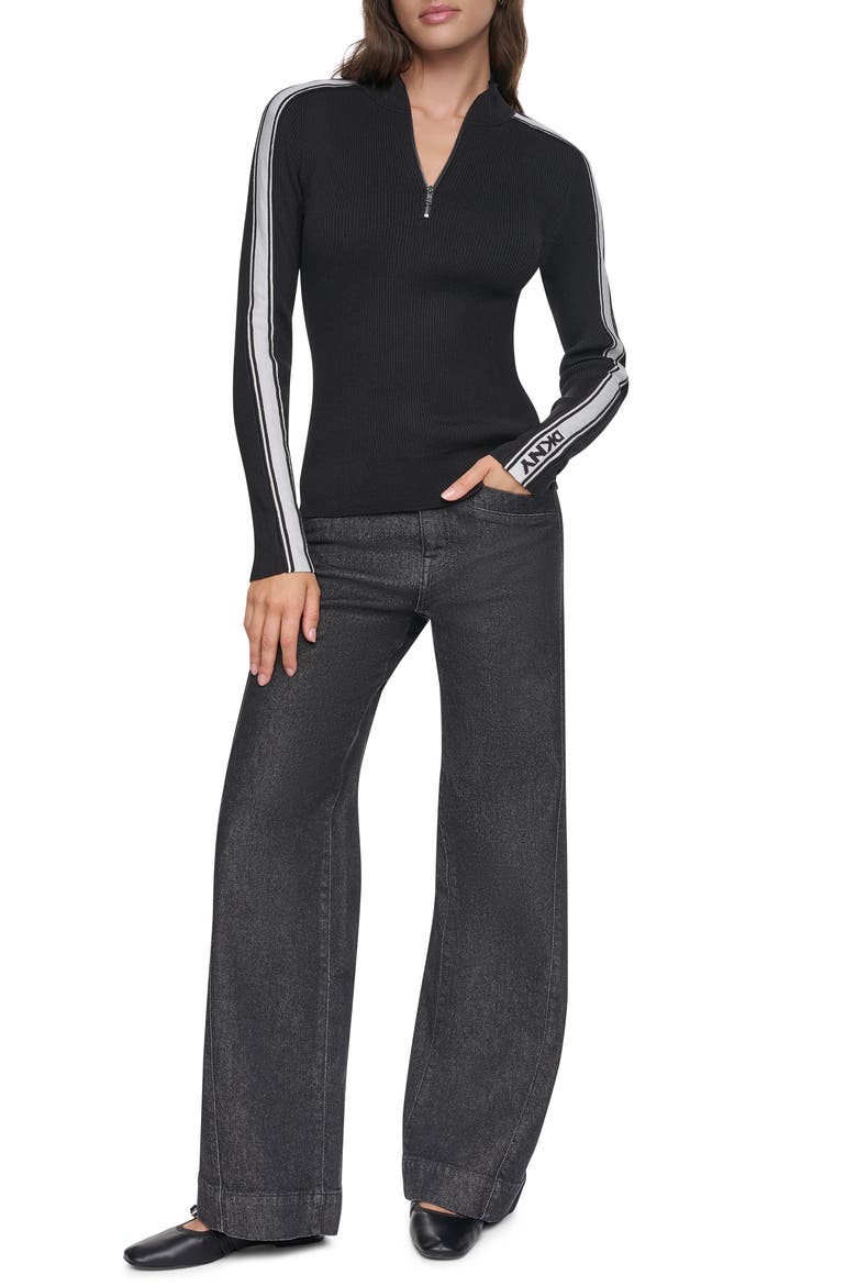 Logo Tape Quarter Zip Sweater, Alternate, color, BLACK/ IVORY