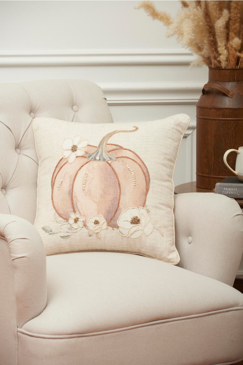 Autumn Fields Pumpkin Cotton Blend Thanksgiving Accent Throw Pillow 18" x 18", Alternate, color, Pink