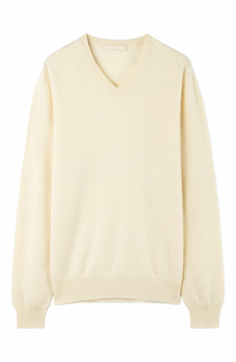 GOBI Mongolian Cashmere Essential V-Neck Cashmere Sweater, Main, color, Off White