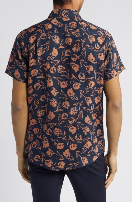 Rodd & Gunn Castor Bay Floral Short Sleeve Cotton Button-up Shirt In Navy