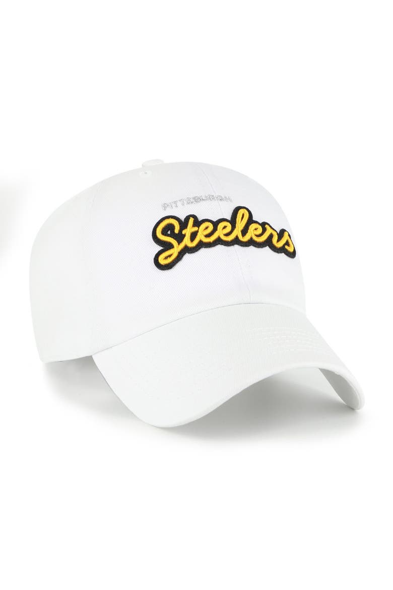 Women's '47  White Pittsburgh Steelers Trendy Script Clean Up Adjustable Hat, Alternate, color, White