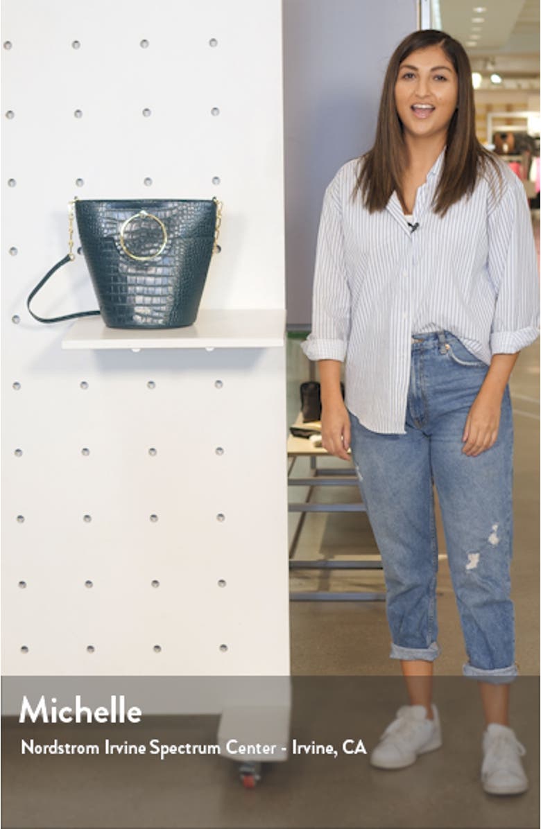 Ashher Croc Embossed Leather Bucket Bag, sales video thumbnail