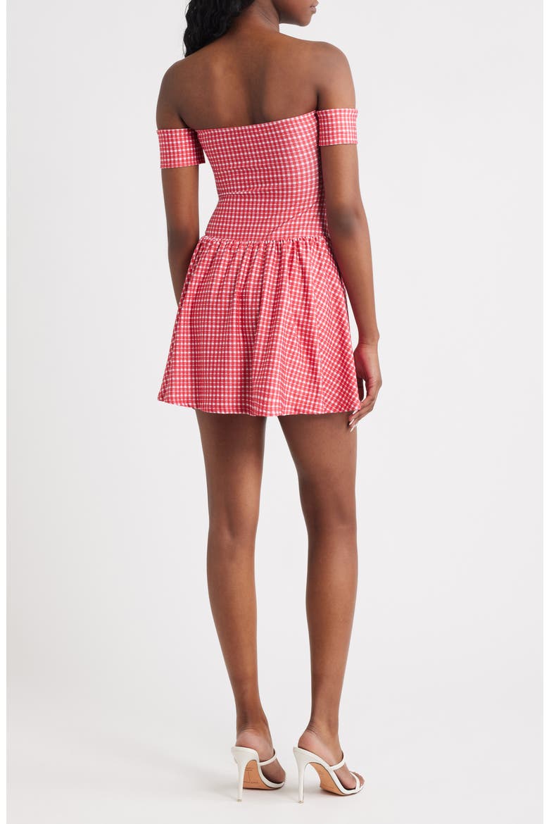 red and white gingham off the shoulder dress Red Gingham Off-Shoulder Frill Dress