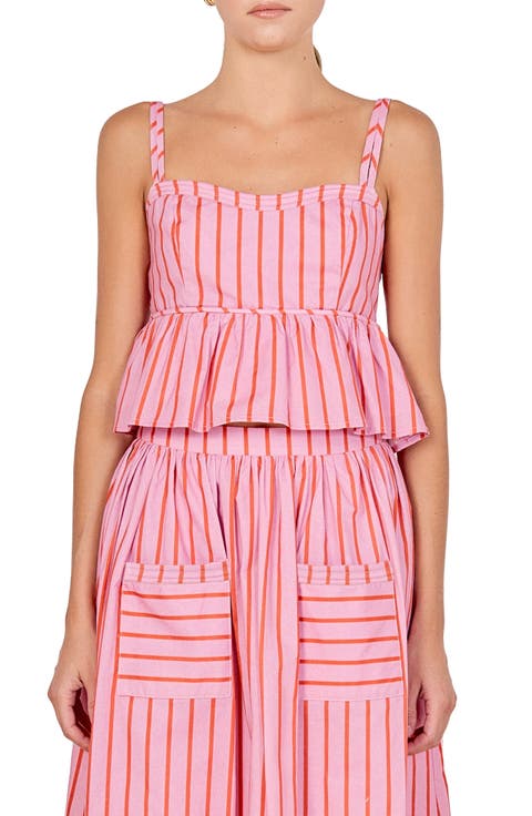 Stripe Ruffle Hem Cotton Top