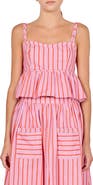 English Factory Stripe Ruffle Hem Cotton Top