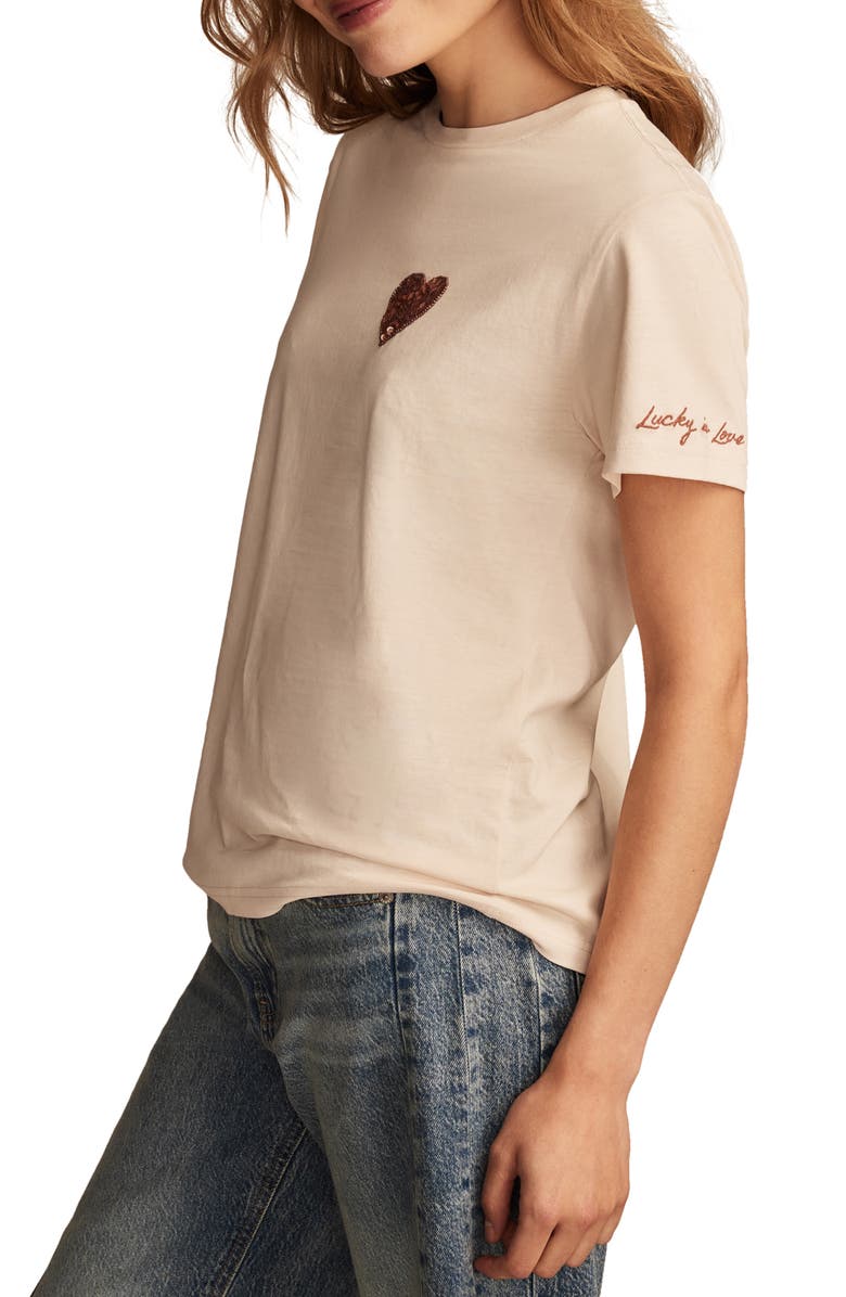 Lucky Brand Lucky in Love Heart Embellished Cotton Graphic T-Shirt, Alternate, color, 