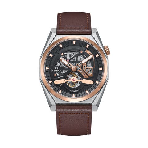 Amadeus Semi-Skeleton Leather-Band Watch
