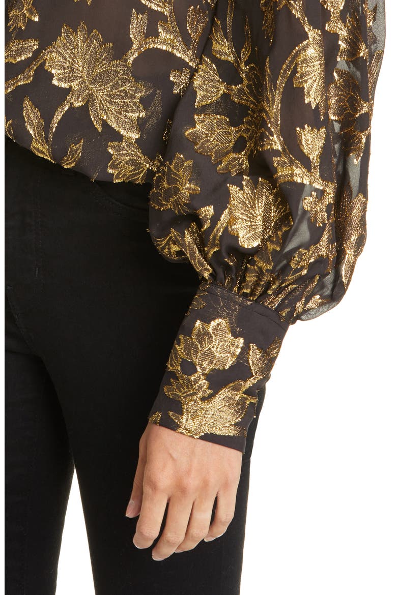 Boleyn Metallic Jacquard Silk Blouse, Alternate, color, BLACK GOLD