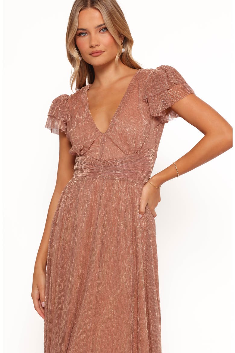 Cressida Metallic Puff Sleeve Maxi Dress, Alternate, color, ROSE GOLD