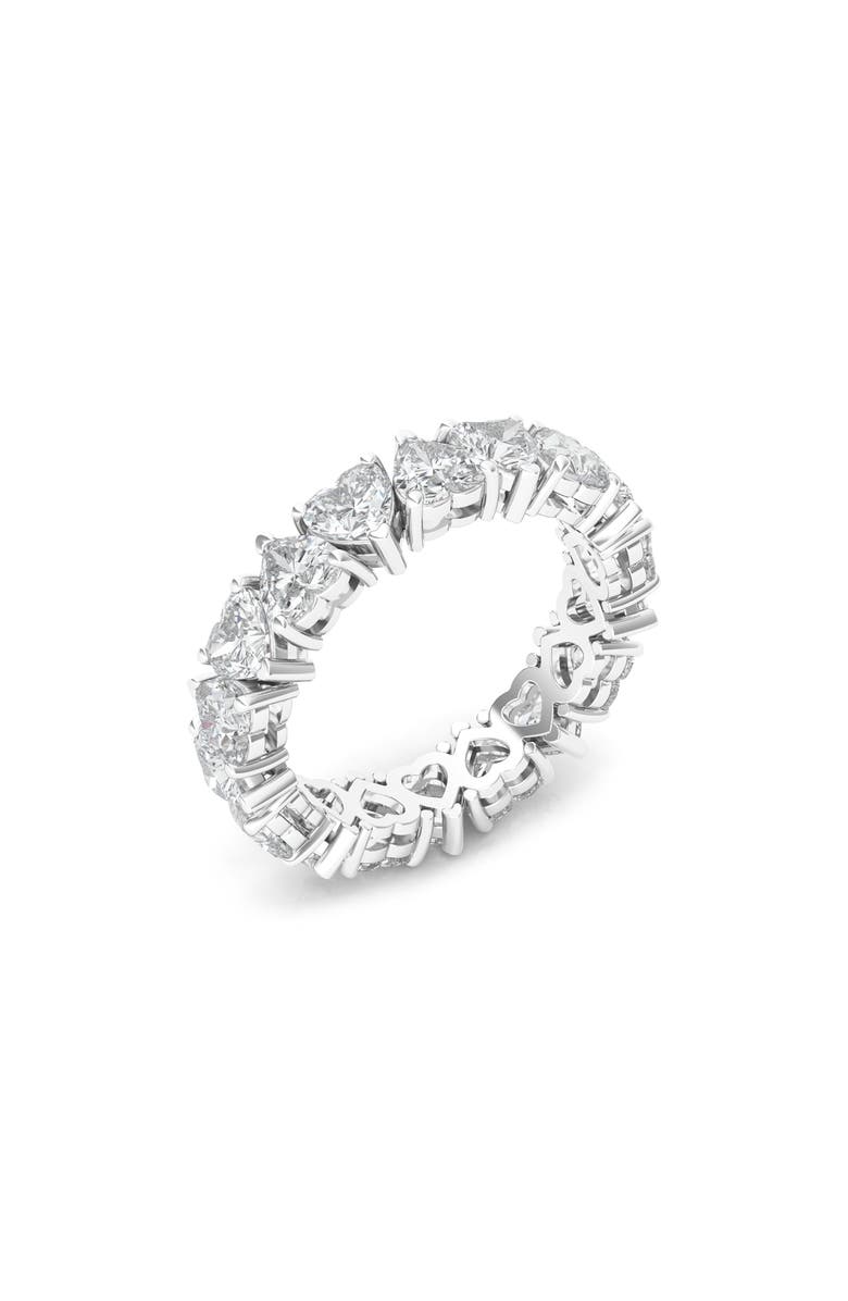HauteCarat Alternating Hearts Lab Created Diamond Eternity Ring, Main, color, White Gold
