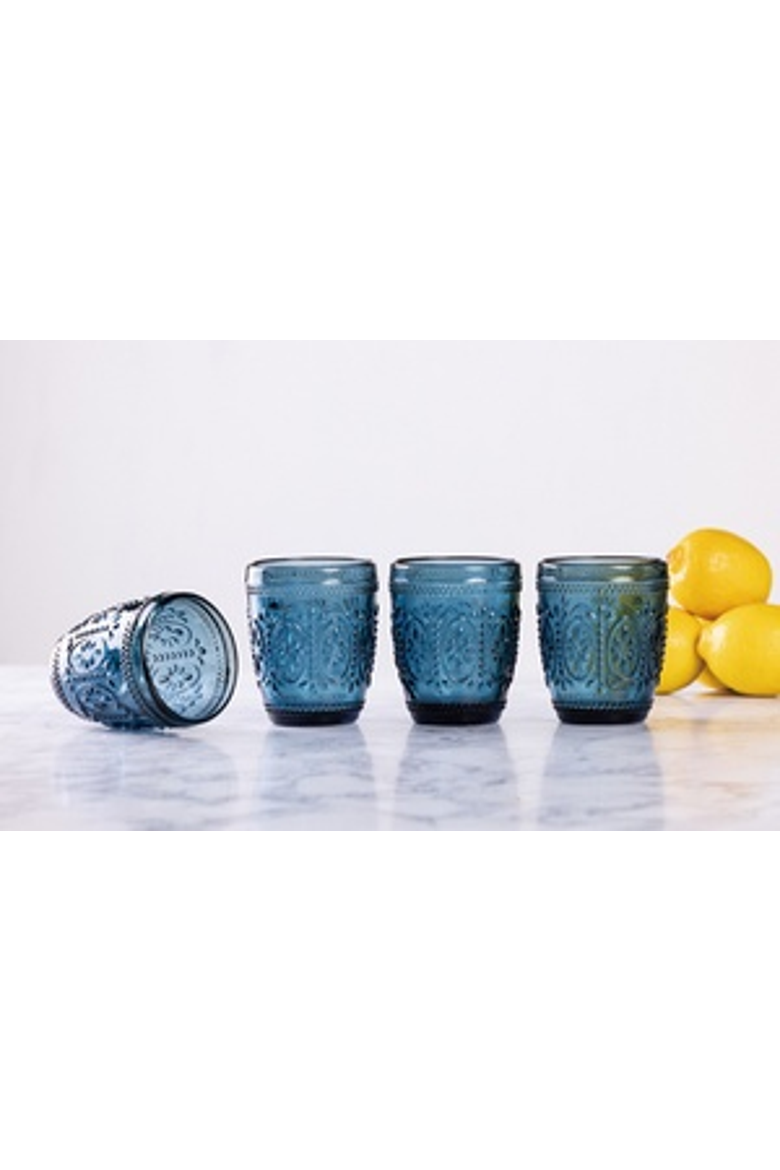 Embossed Beverage Glass Set of 4, 10 oz, Main, color, Blue