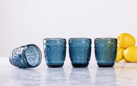 Embossed Beverage Glass Set of 4, 10 oz