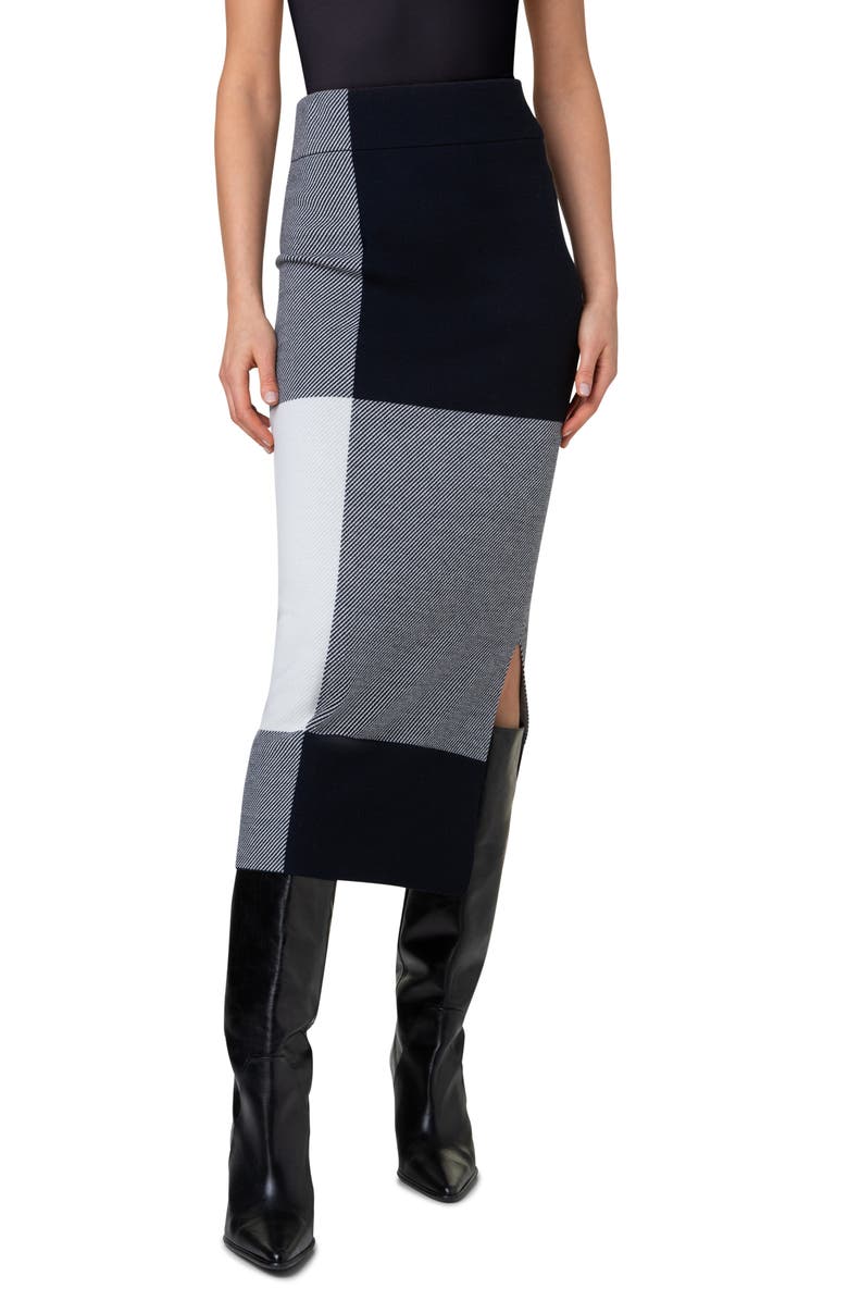Akris punto Extralarge Gingham Stretch Wool Midi Skirt, Main, color, 