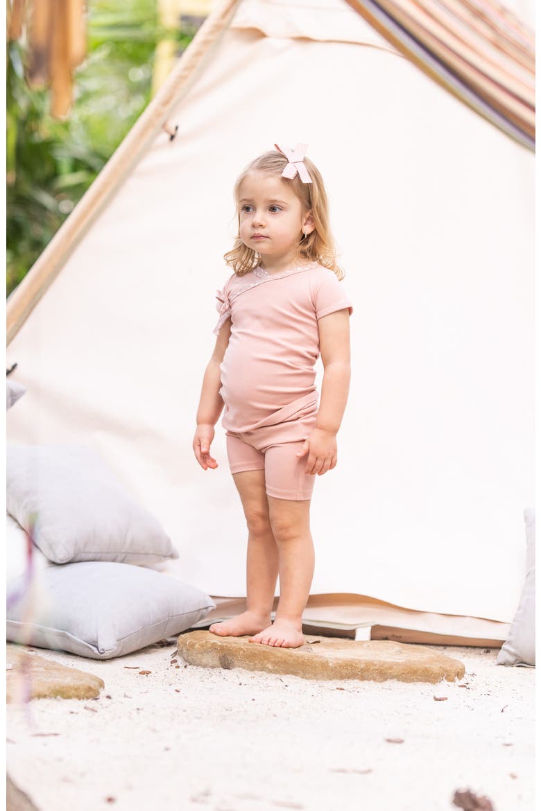 Speckle Trim Stretch Cotton Wrap Shirt & Shorts Set, Alternate, color, MAUVE
