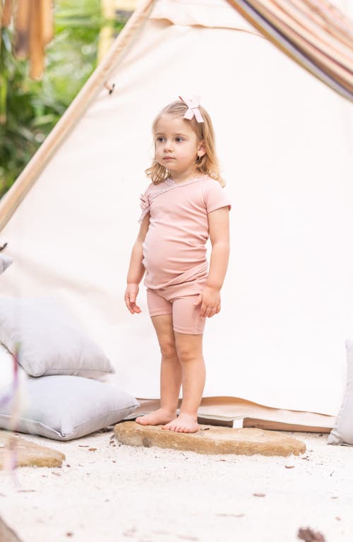 Maniere Manière Speckle Trim Stretch Cotton Wrap Shirt & Shorts Set In Pink