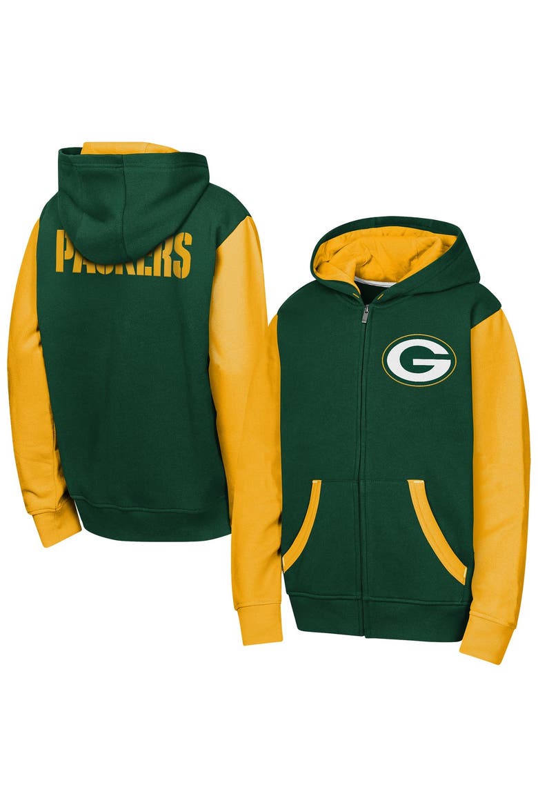 Youth Outerstuff Green Green Bay Packers Stadium Colorblock Full-Zip Hoodie, Main, color, Green