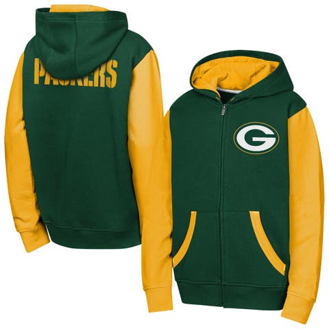 Youth Outerstuff Green Green Bay Packers Stadium Colorblock Full-Zip Hoodie