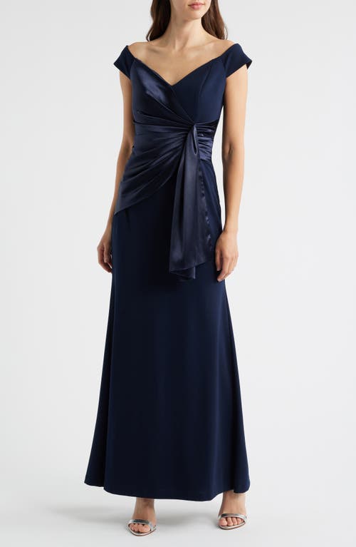 Eliza J Mixed Media Off The Shoulder Gown In Blue