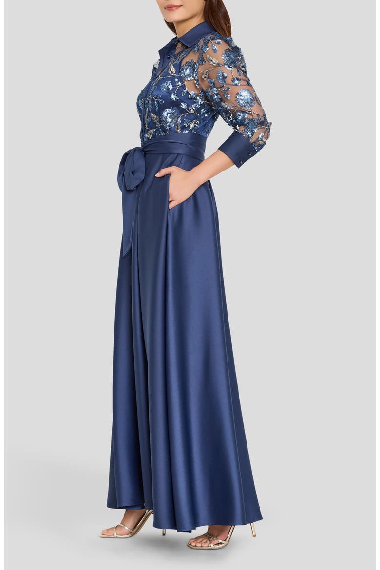 Sequin Long Sleeve Gown, Alternate, color, MARINE