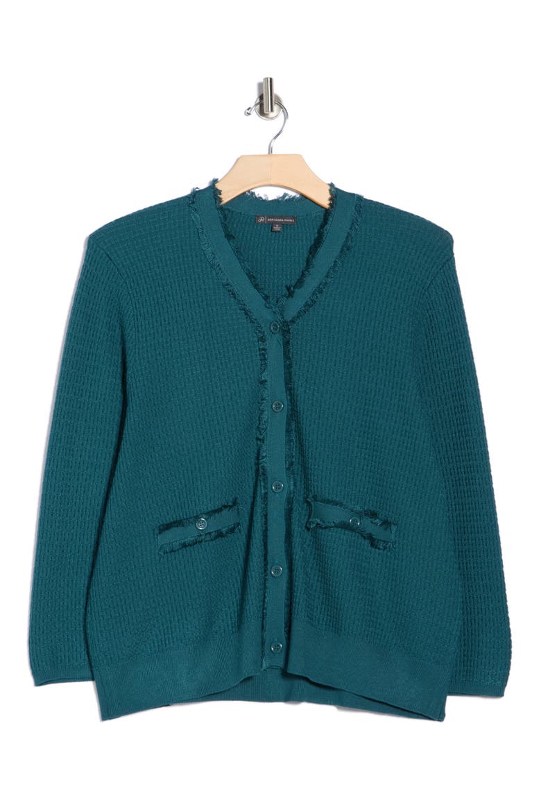 V-Neck Fringe Cardigan, Alternate, color, OCEAN TIDE