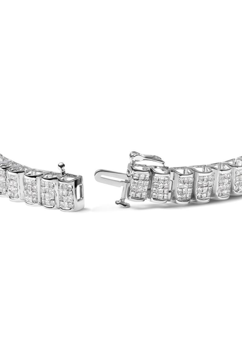 14K Gold 5.00 Cttw Princess Cut Diamond Rectangular Invisible Set Link Tennis Bracelet, Alternate, color, White