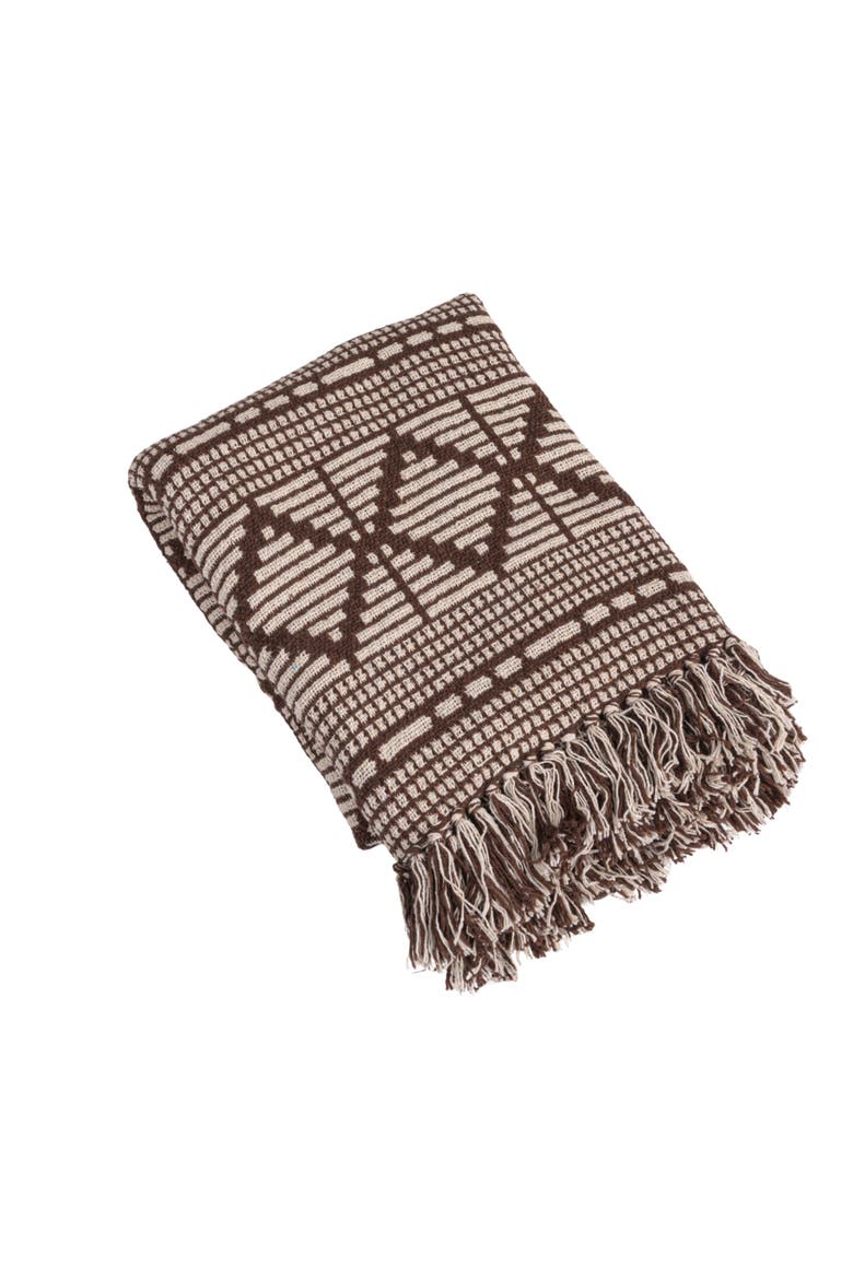 Soft Throw with Diamond Pattern and Fringe, Main, color, Brown